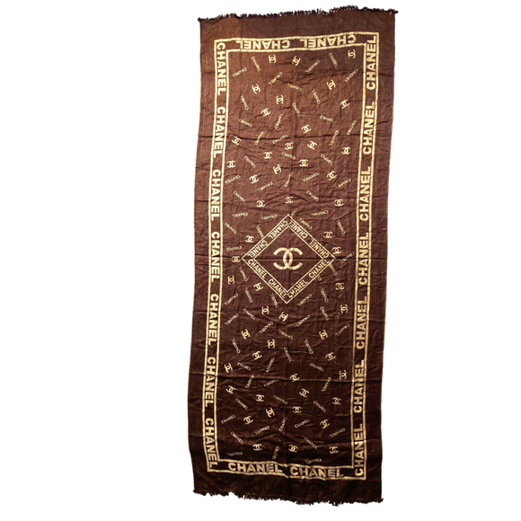 CHANEL Brown & Gold 100% Silk Reversible Shawl Wrap Scarf - Picture 6 of 16
